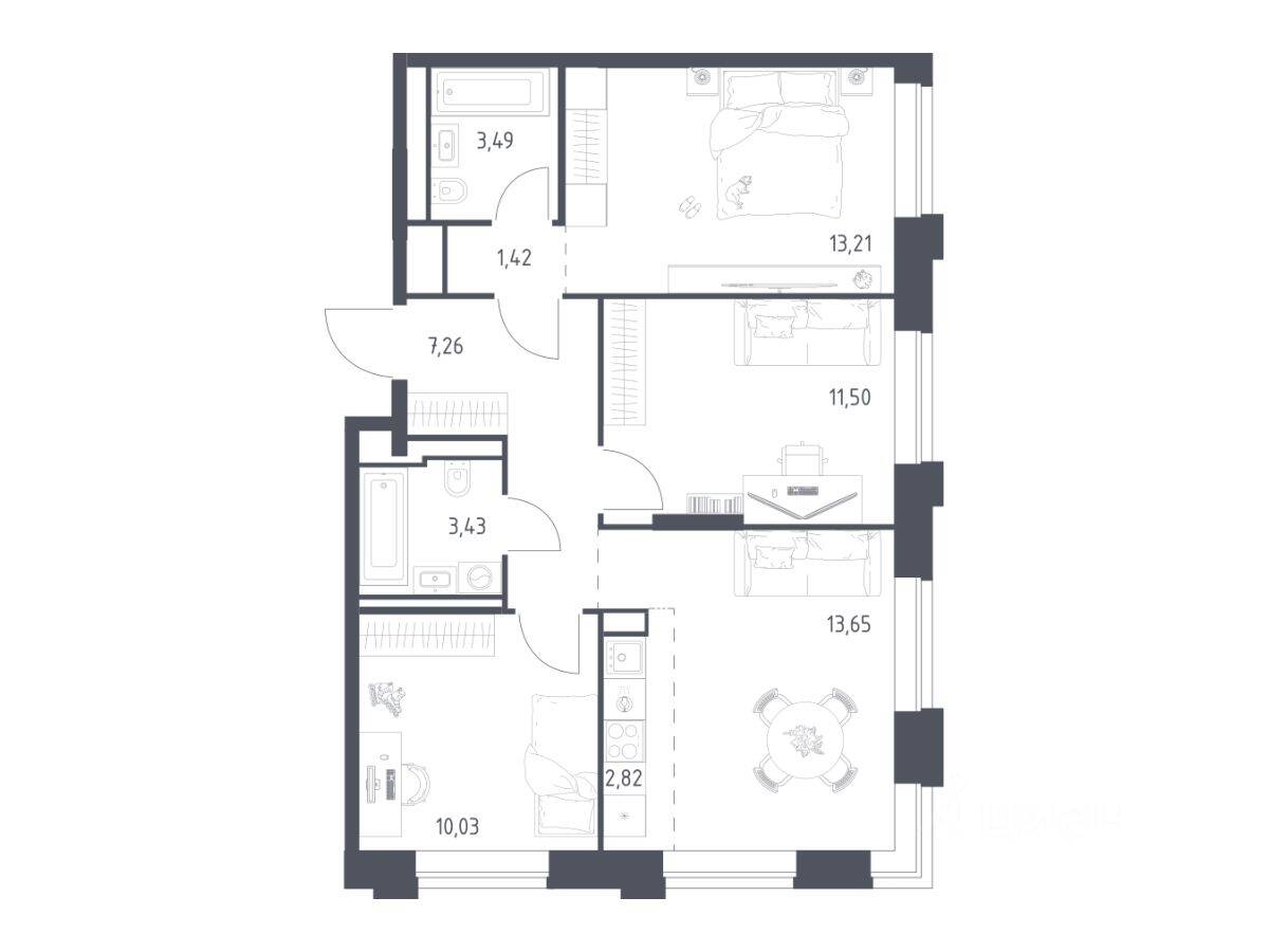 3-комн. квартира, 66,81 м², в Апарт-комплекс Верейская 41