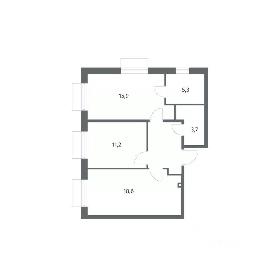 2-комн. квартира, 61,9 м², в ЖК Парусная 1