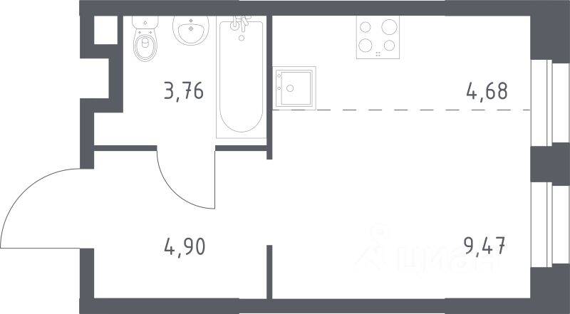 Квартира-студия, 22,81 м², в ЖК ЭкоБунино