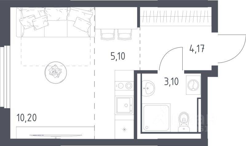 Квартира-студия, 22,57 м², в ЖК «Пригород Лесное»