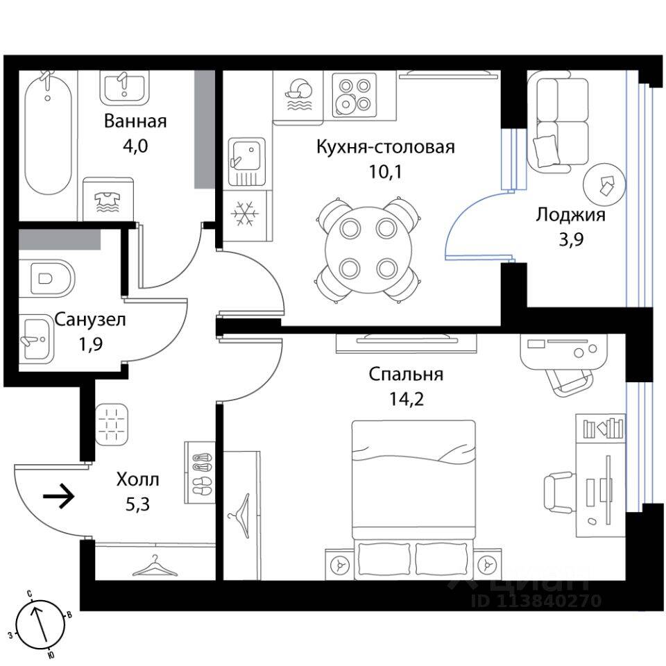 1-комн. квартира, 37,5 м², в Малоэтажный ЖК Экография