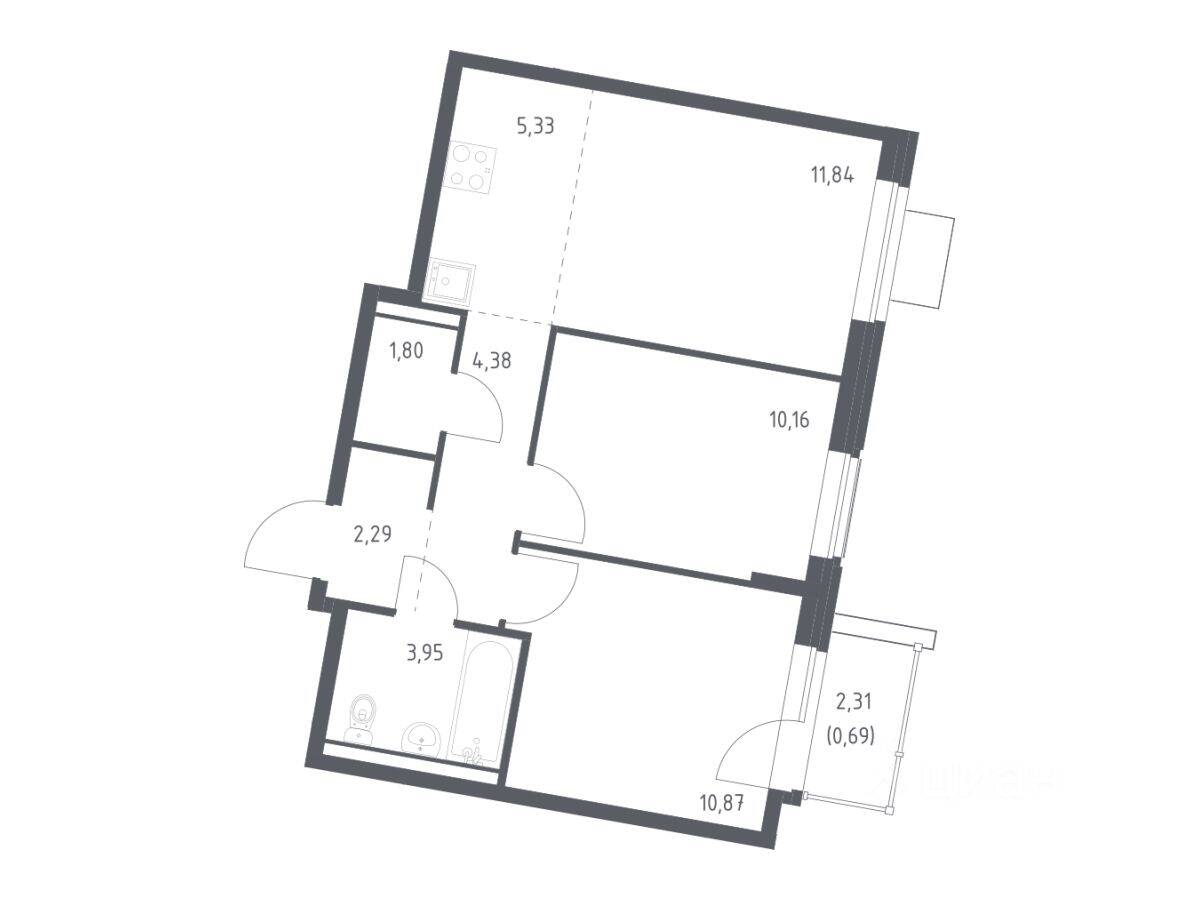 2-комн. квартира, 51,31 м², в ЖК Квартал Западный