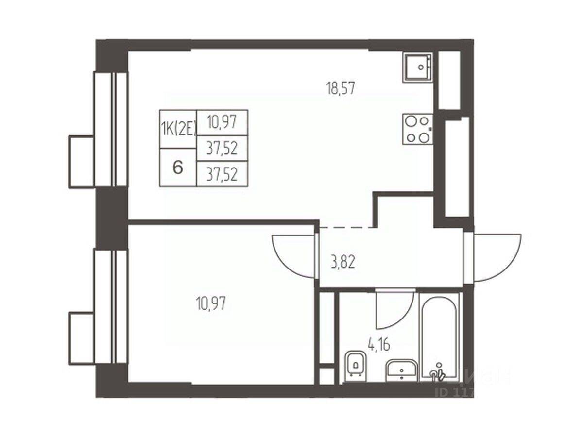 2-комн. квартира, 37,5 м², в ЖК Новая Ивантеевка