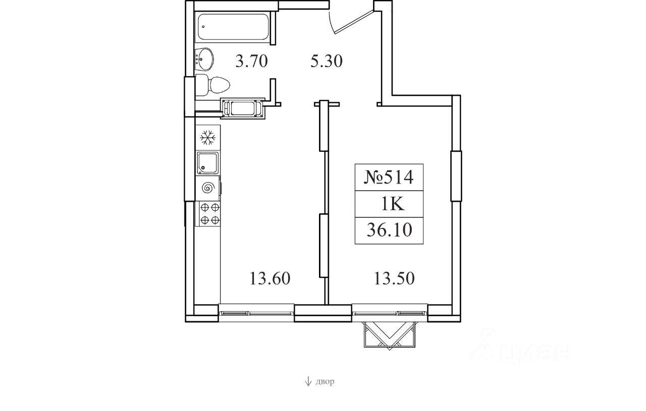 1-комн. квартира, 36,1 м², в ЖК Видный берег 2