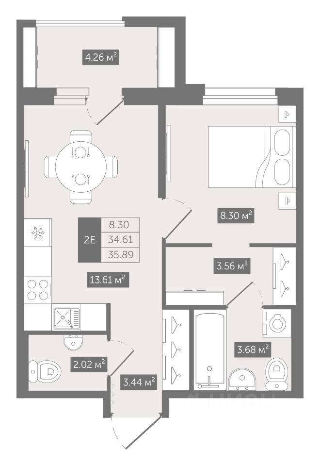 1-комн. квартира, 35,89 м², в ЖК UP-квартал «Воронцовский»