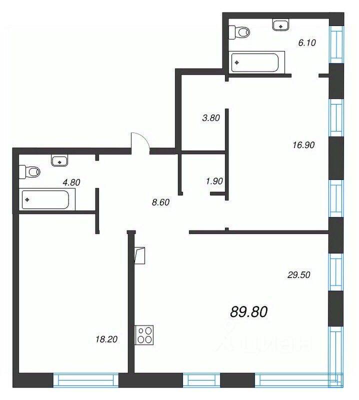 3-комн. квартира, 89,8 м², в ЖК ЛДМ