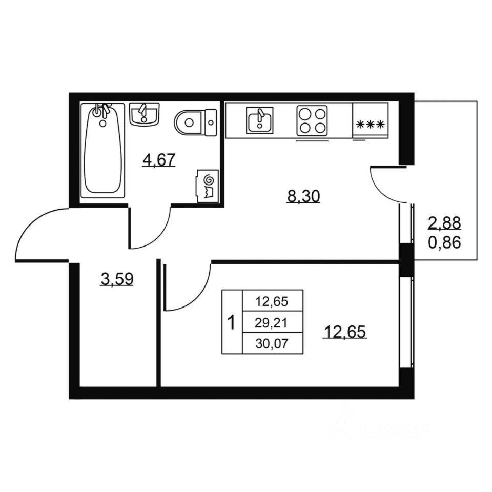 1-комн. квартира, 30,07 м², в ЖК Перспектива