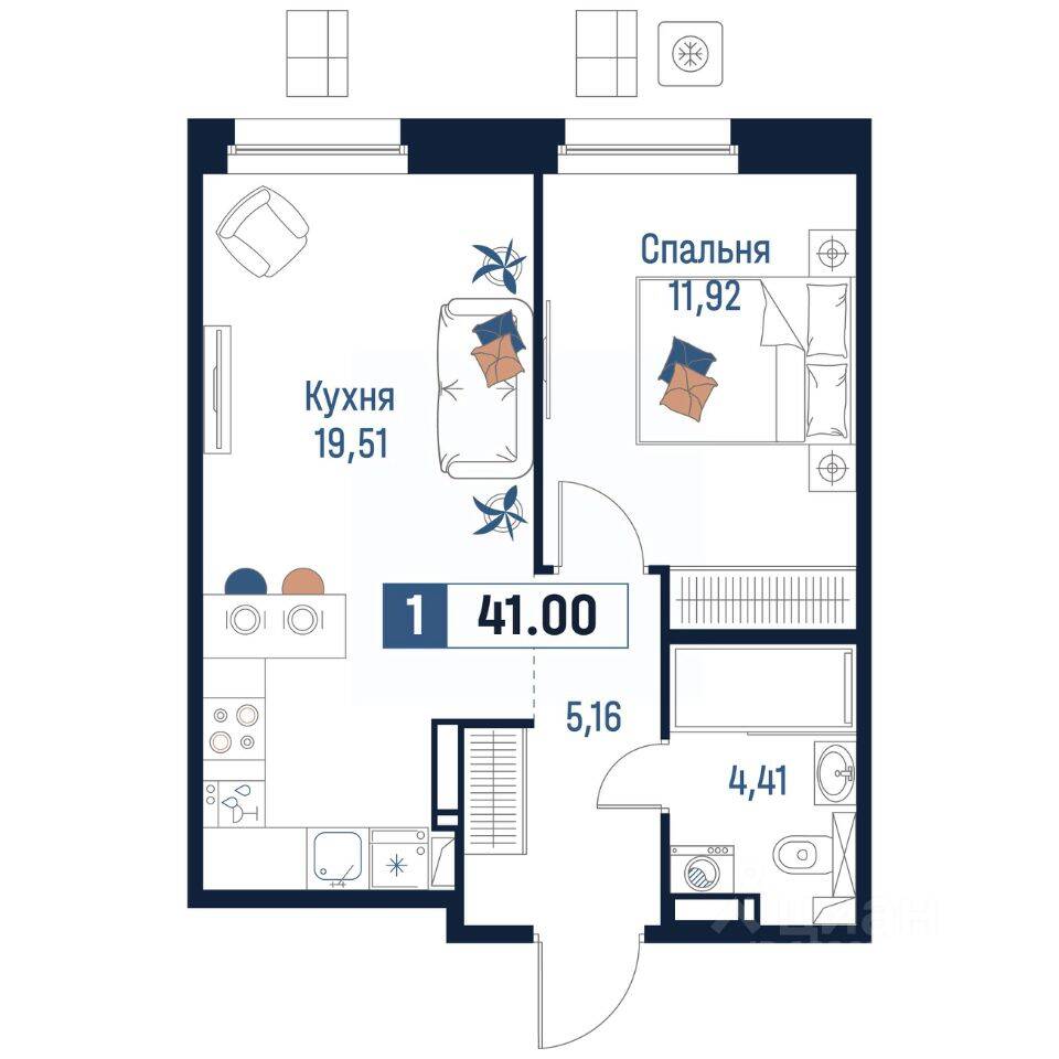 1-комн. квартира, 41 м², в ЖК Максималист