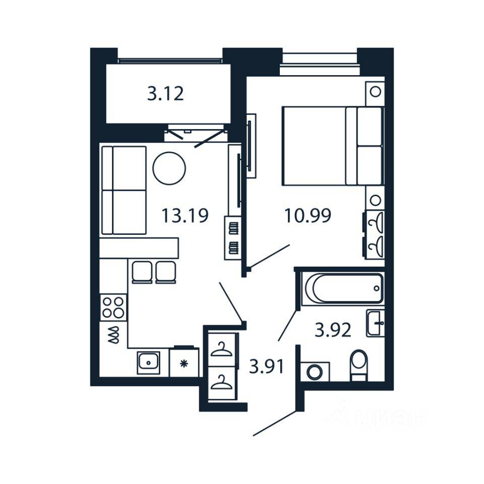 1-комн. квартира, 31,8 м², в ЖК Полис Новоселье