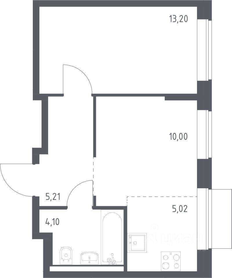 Планировка 1 комнатной квартиры, 37.53 м², в «Квартал Домашний»