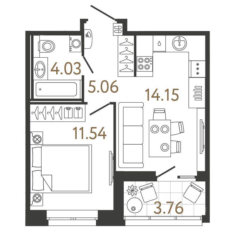 1-комн. квартира, 34,78 м², в ЖК Ультра Сити 3.0