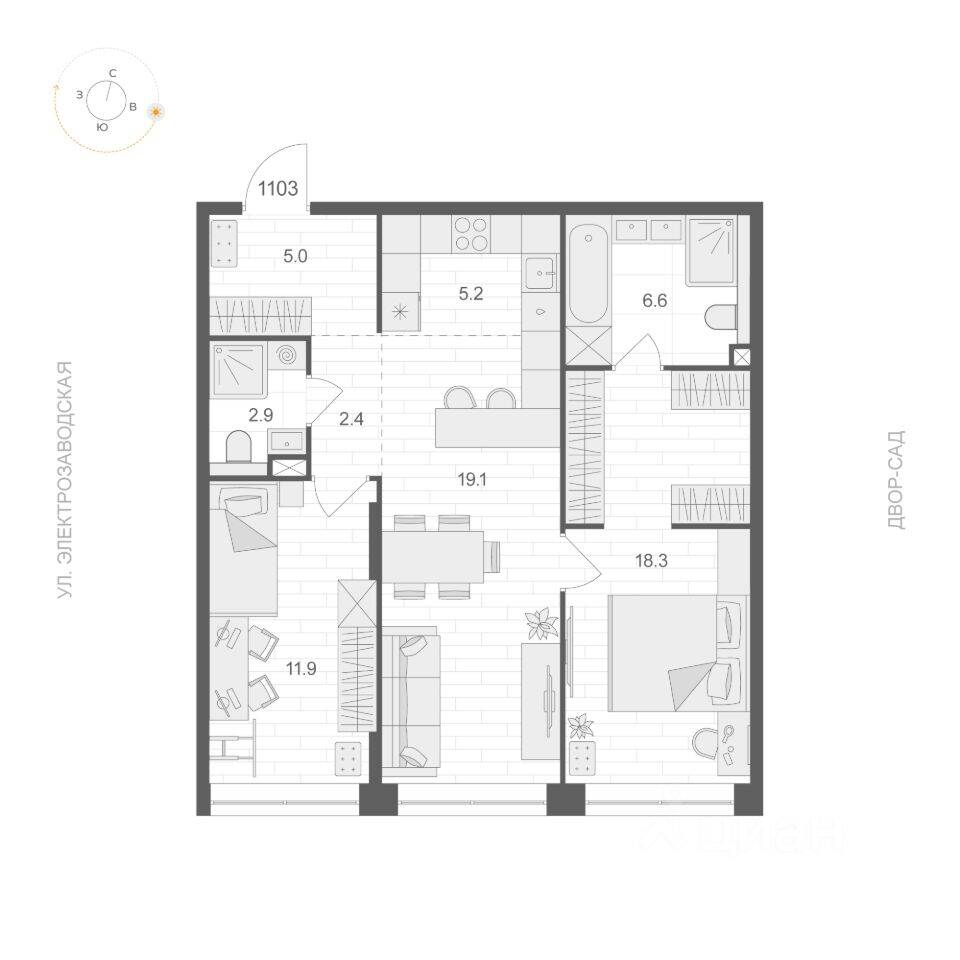 Планировка 2 комнатной квартиры, 71.4 м², в «ARTEL»