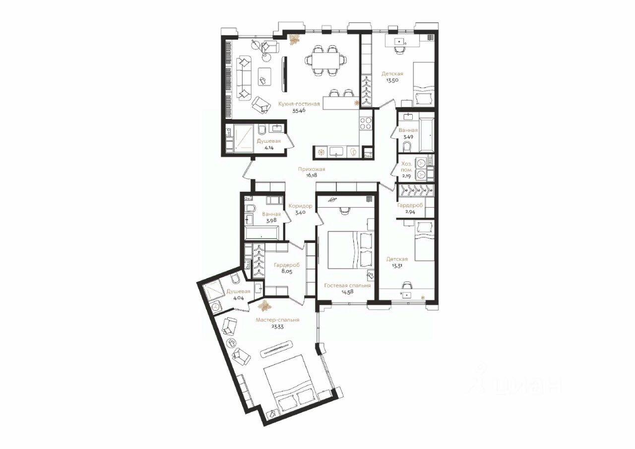5-комн. квартира, 148,59 м², в ЖК ID Petrogradskaya