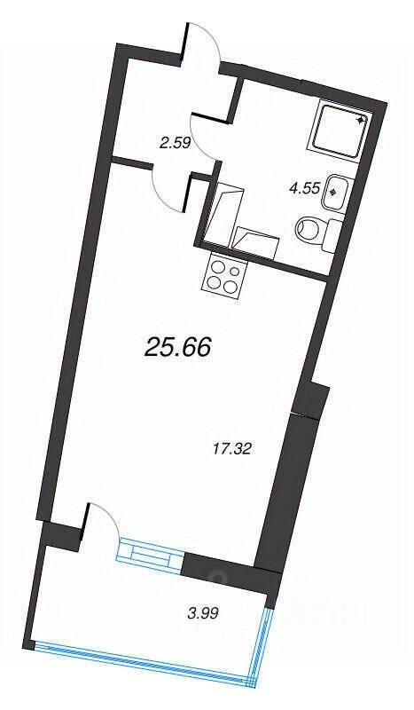 Планировка 1 комнатной квартиры, 25.66 м², в «Левитан»