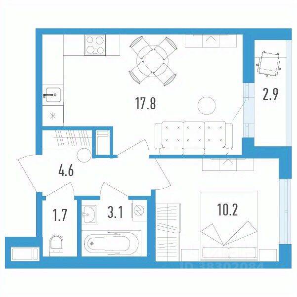 1-комн. квартира, 38,9 м², в ЖК Aerocity 4