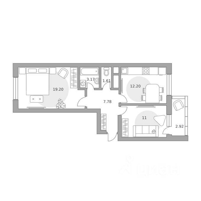 2-комн. квартира, 57,88 м², в ЖК Ильинойс
