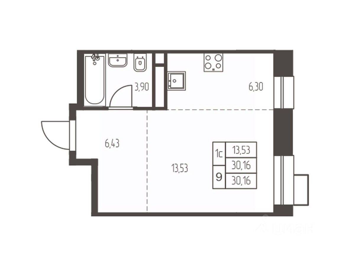 Квартира-студия, 30,2 м², в ЖК Новая Ивантеевка