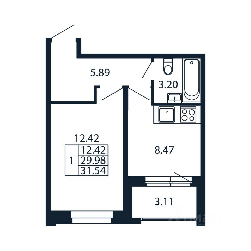 1-комн. квартира, 31,35 м², в ЖК Полис Новоселье