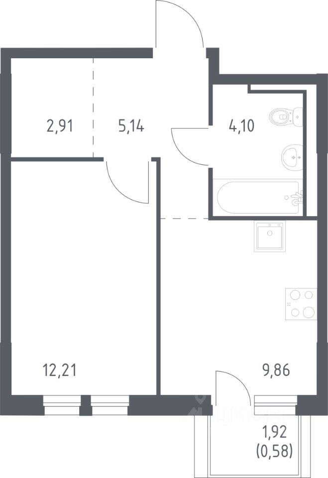 1-комн. квартира, 34,8 м², в ЖК Невская Долина