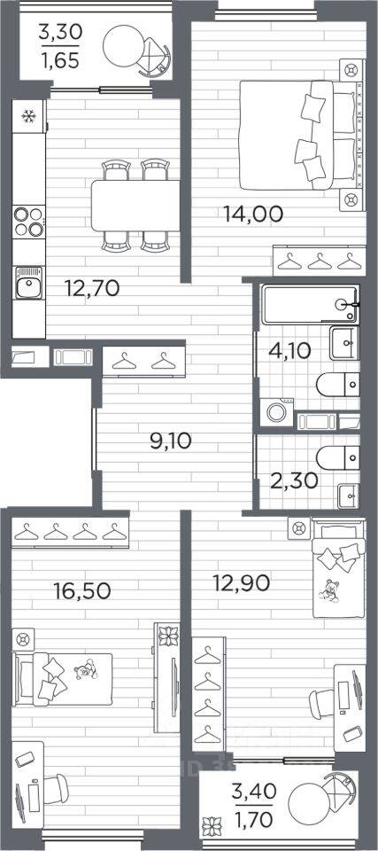 3-комн. квартира, 75,4 м², в ЖК Plus Пулковский