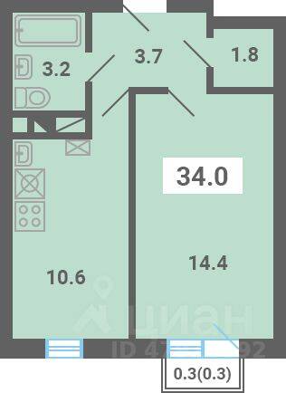 1-комн. квартира, 34 м², в Малоэтажный ЖК «Южная Долина»