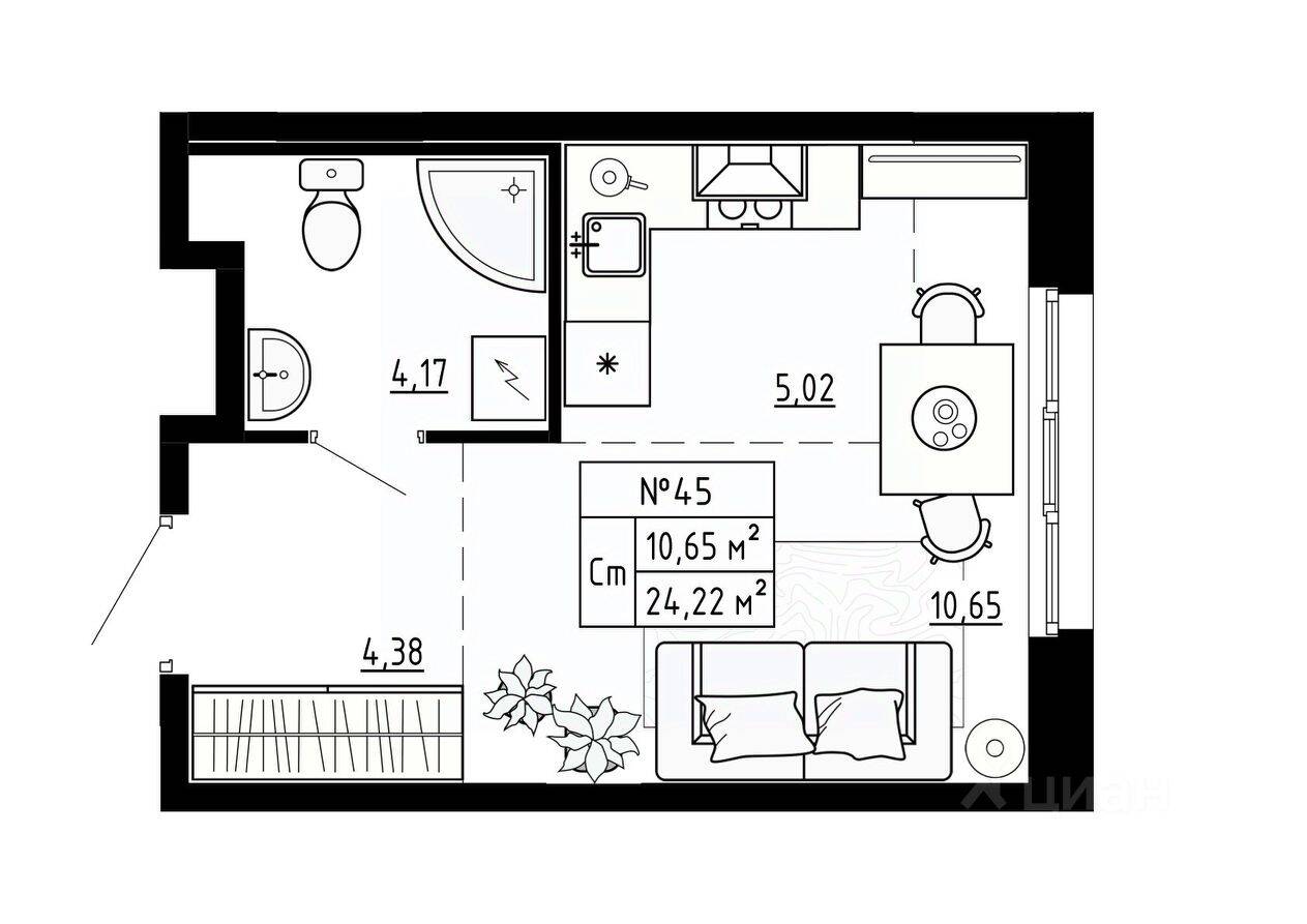 Квартира-студия, 24,5 м², в Малоэтажный ЖК Аннино Сити