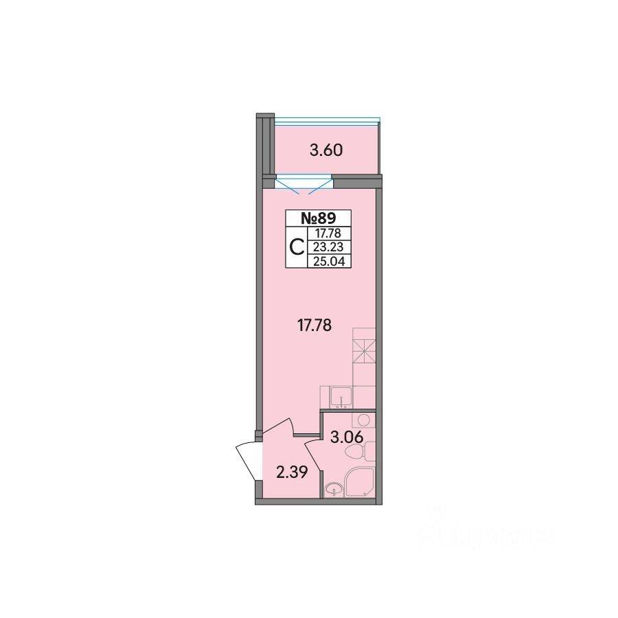 Планировка 1 комнатной квартиры, 25.03 м², в «Рождественский квартал»