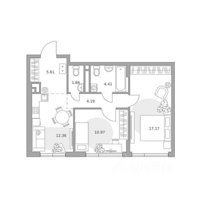 2-комн. квартира, 56,57 м², в ЖК «Нижегородская от Гранель»