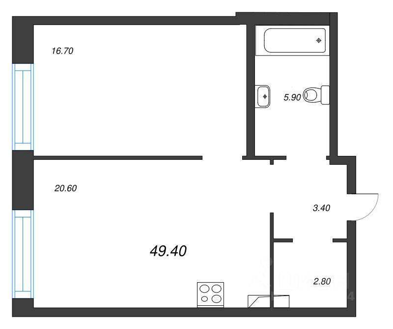 2-комн. квартира, 49,4 м², в ЖК ЛДМ