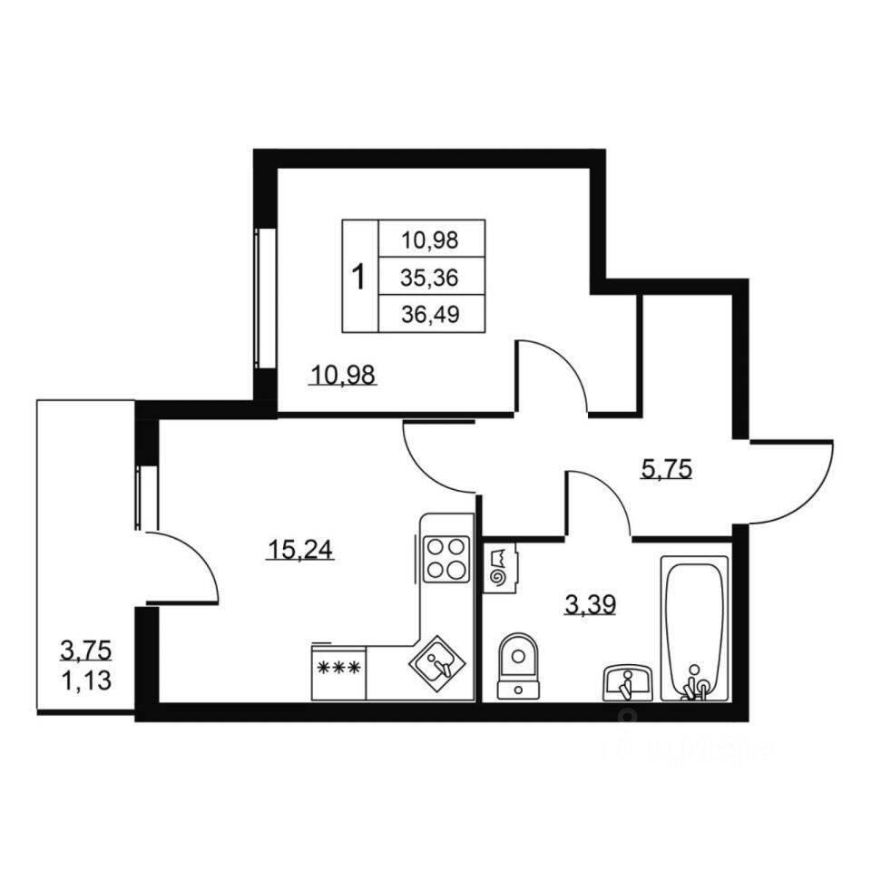 1-комн. квартира, 36,49 м², в ЖК Перспектива