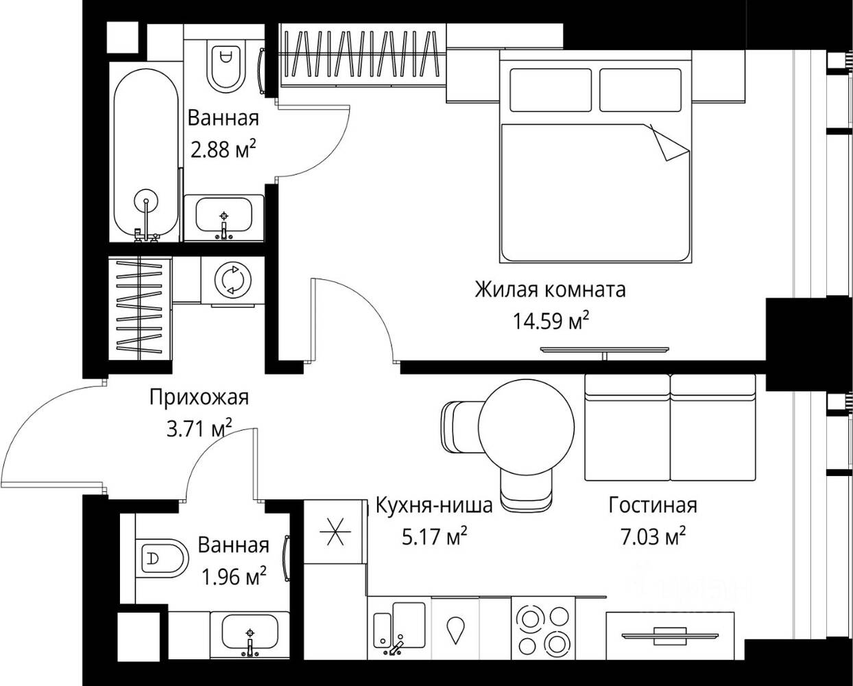 1-комн. квартира, 35,34 м², в ЖК Veer