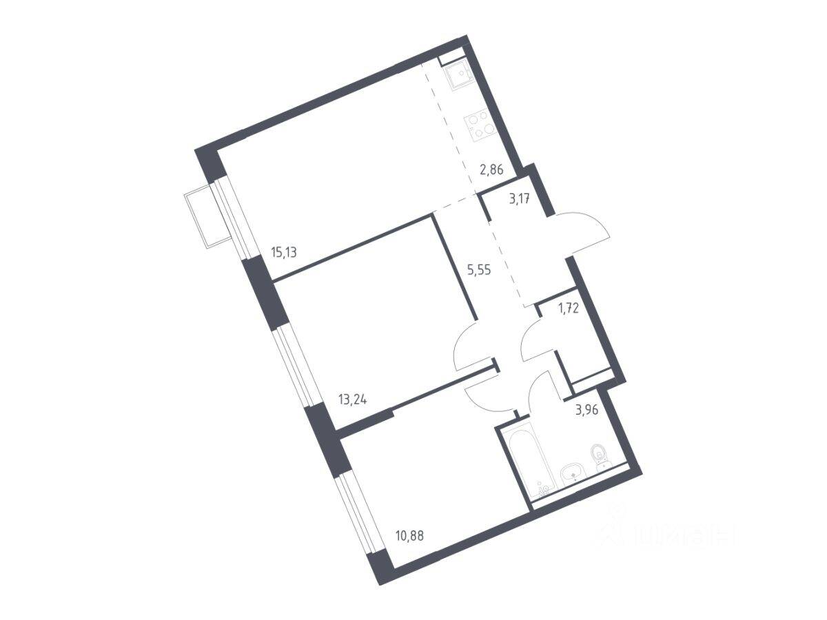 2-комн. квартира, 56,51 м², в ЖК Молжаниново