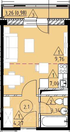 Квартира-студия, 25,35 м², в ЖК Марусино-6