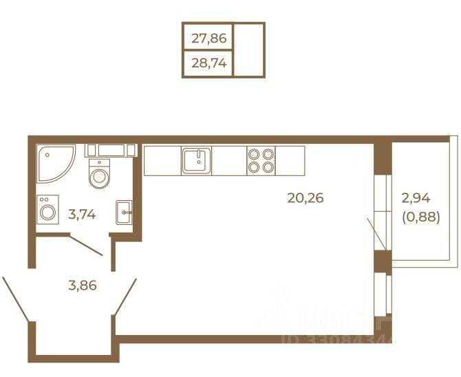 Квартира-студия, 28,74 м², в Малоэтажный ЖК Новая история