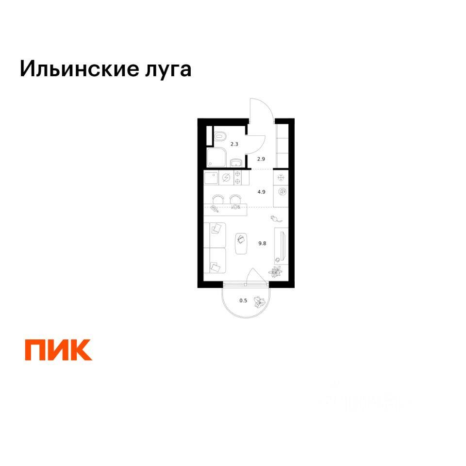 Планировка 1 комнатной квартиры, 20.4 м², в «Ильинские луга»