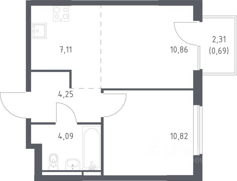 1-комн. квартира, 37,82 м², в ЖК Мытищи Парк