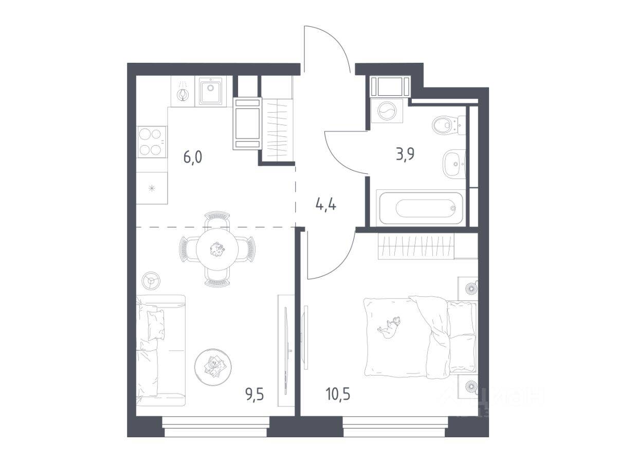 1-комн. квартира, 33,9 м², в ЖК Мытищи Парк