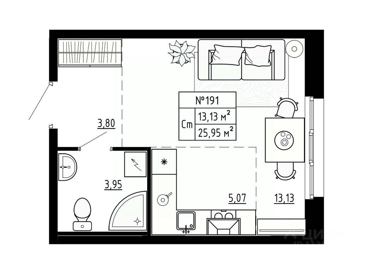 Квартира-студия, 26,1 м², в Малоэтажный ЖК Аннино Сити