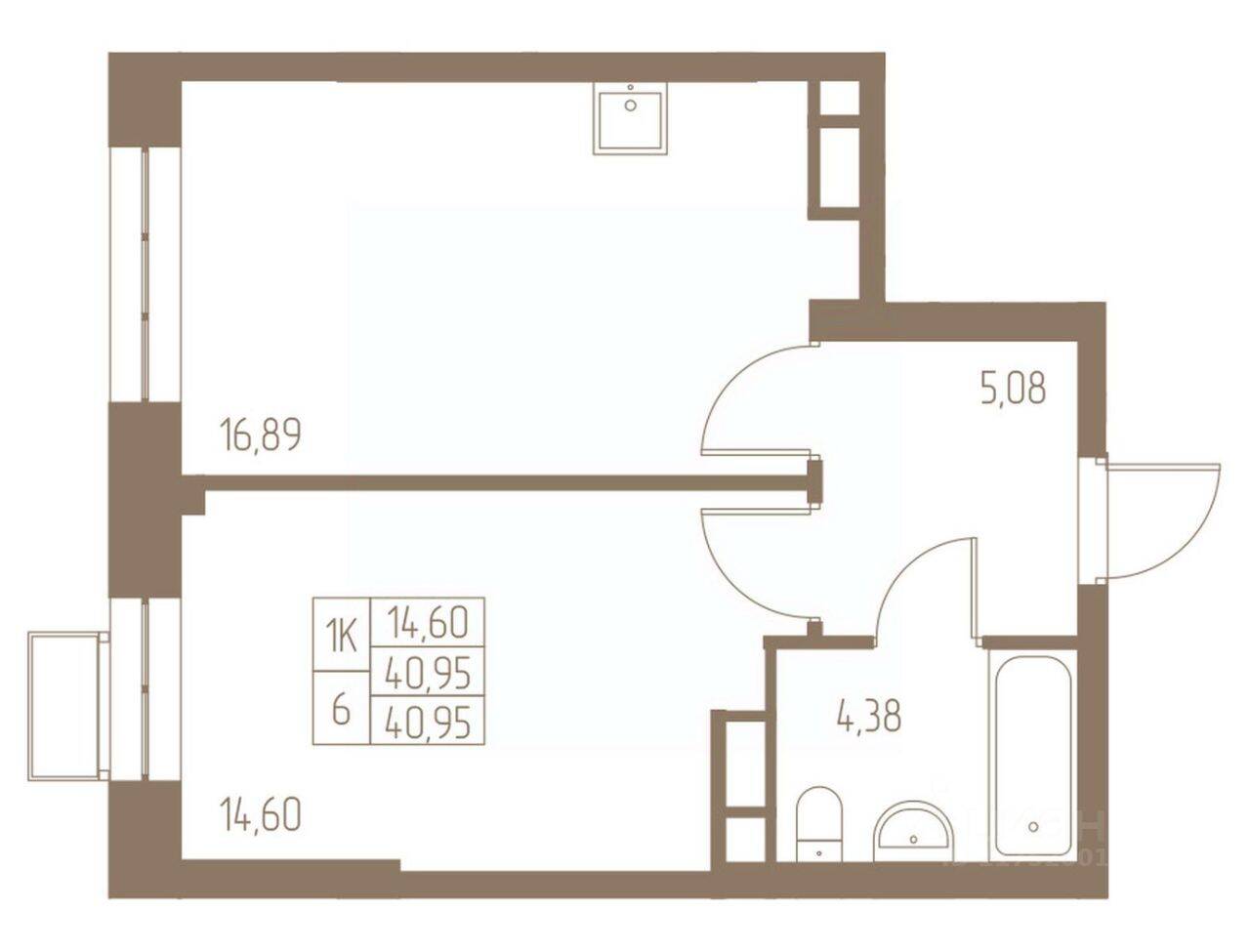 1-комн. квартира, 40,95 м², в ЖК Фабрикант