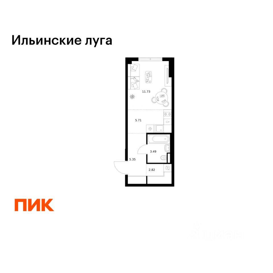 Квартира-студия, 29,1 м², в ЖК «Ильинские луга»