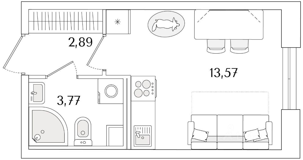 Планировка 1 комнатной квартиры, 20.23 м², в «Кинопарк»