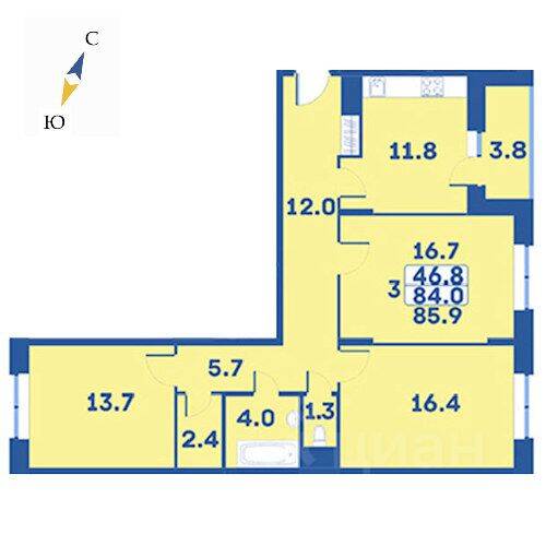 3-комн. квартира, 85,9 м², в ЖК «Эдельвейс» (ЦентрСтрой)