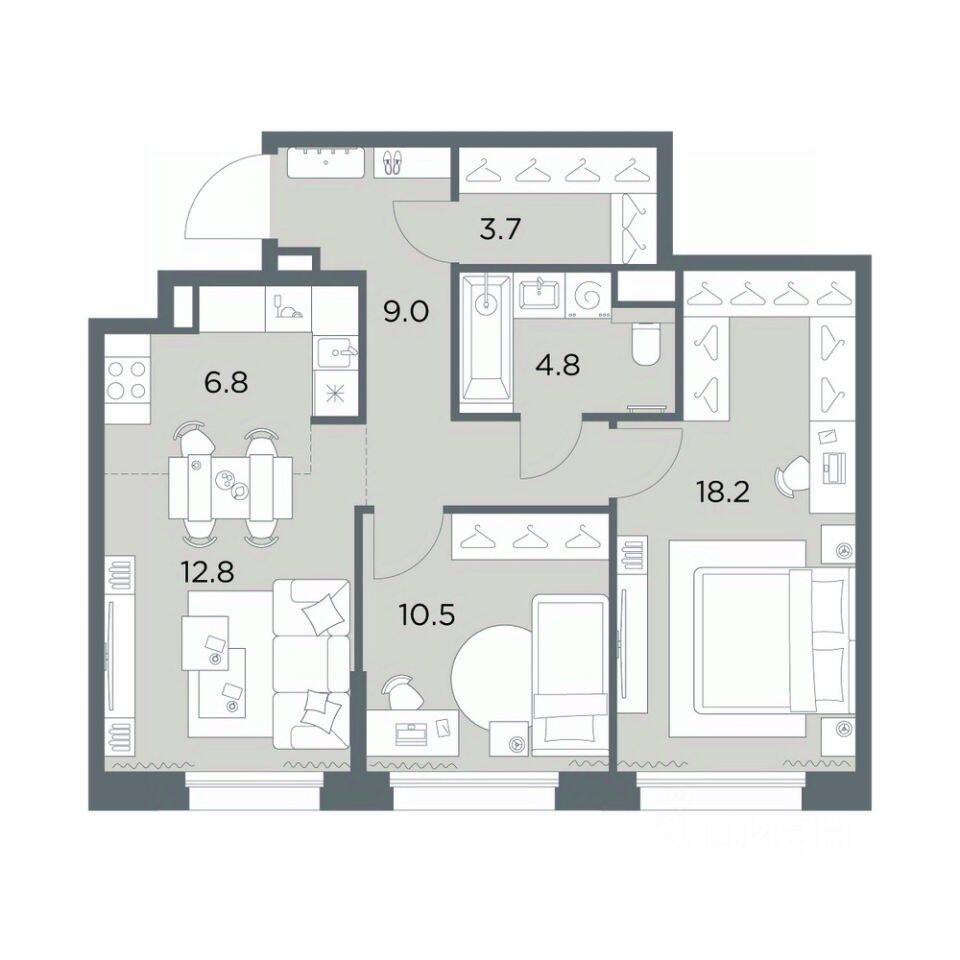 2-комн. квартира, 65,8 м², в ЖК «Станиславский»