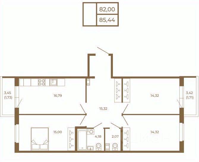 3-комн. квартира, 85,44 м², в Малоэтажный ЖК Новая история