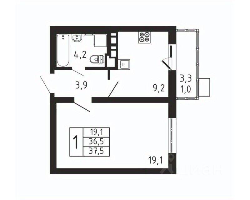 1-комн. квартира, 37,5 м², в ЖК «Пироговская Ривьера»