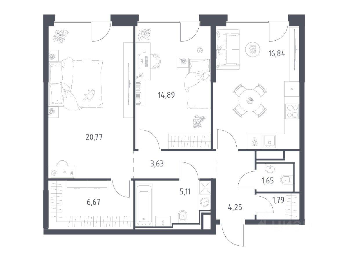 2-комн. квартира, 75,6 м², в ЖК Квартал на воде