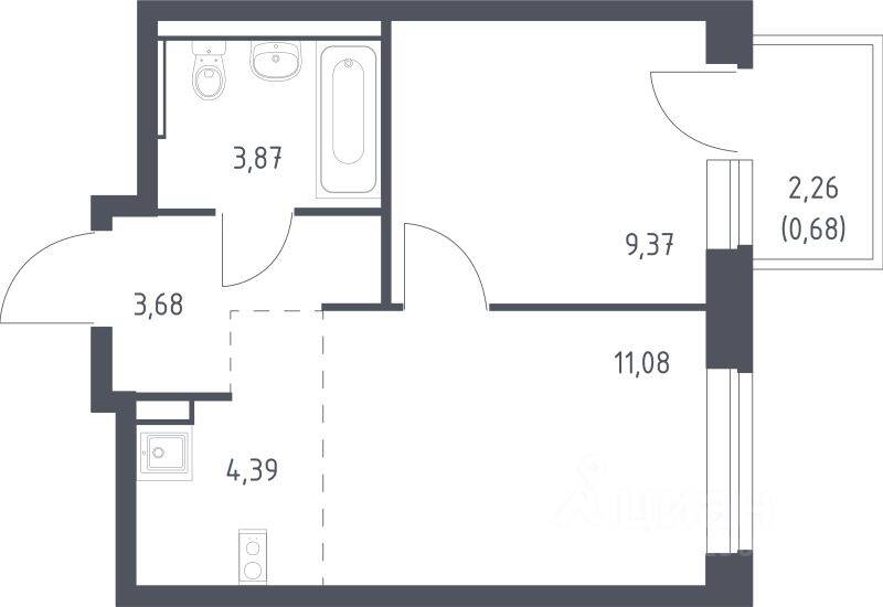 1-комн. квартира, 33,2 м², в ЖК Егорово Парк