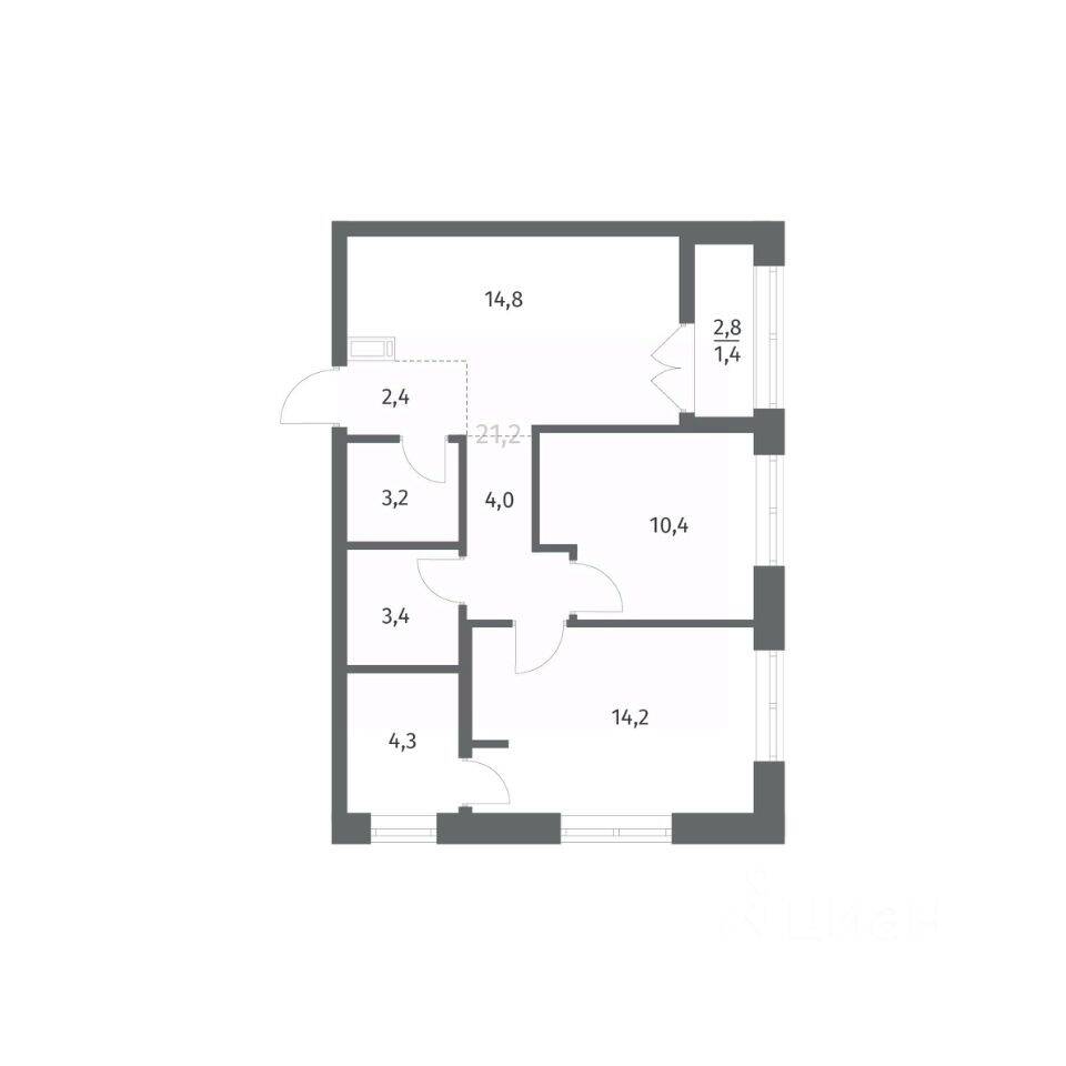 2-комн. квартира, 58,11 м², в ЖК NEWПИТЕР