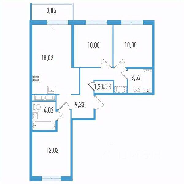 3-комн. квартира, 69,38 м², в ЖК Аэросити Life