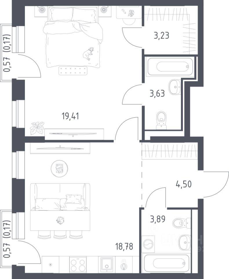 1-комн. квартира, 53,78 м², в ЖК Рублевский Квартал